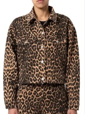 MAVI Leopard Print Cropped Denim Jacket - Brown/Black